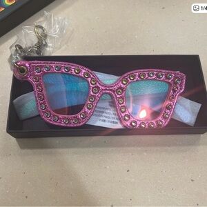 Kurt Geiger Pink Jeweled Cat Eye Sunglasses Keychain Bag Charm